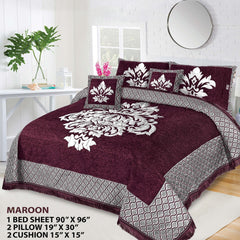 JACQUARD VELVET BED SHEET ( MAROON ) - 5 PCS