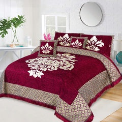 JACQUARD VELVET BED SHEET ( RED ) - 5 PCS