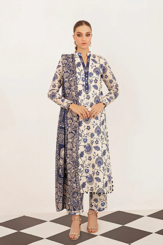 SOO KAMAL 3PC Printed Lawn Suit with Patch Work – Elegant Summer Collection