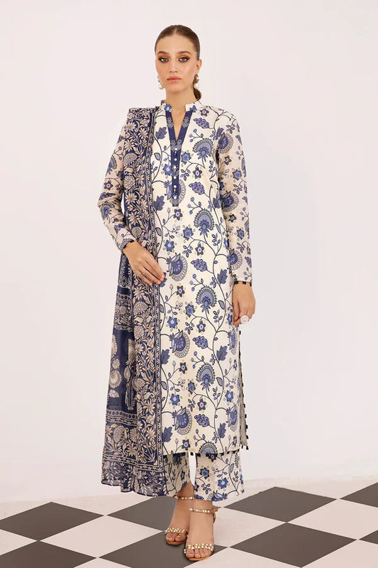 SOO KAMAL 3PC Printed Lawn Suit with Patch Work – Elegant Summer Collection