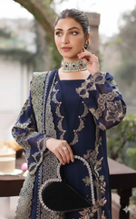 KAHF BLUE 3 LUXE UNSTITCHED EMBROIDERED