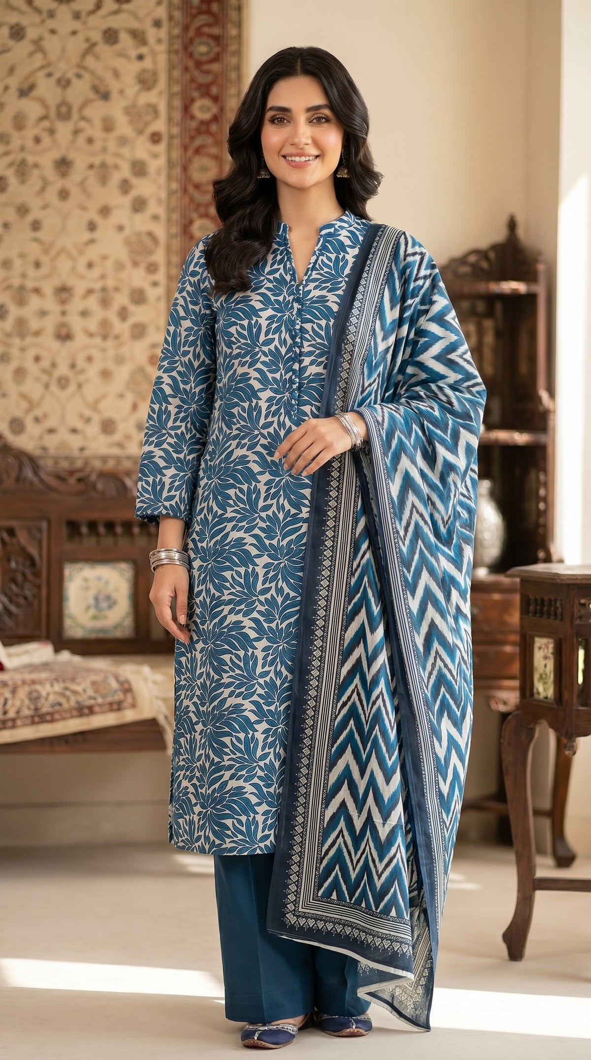 BUYEX - 3PCS UNSTITCHED PREMIUM LAWN SUIT #RWQ090