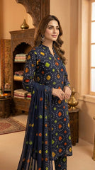 RIWAQ - 3PCS UNSTITCHED PREMIUM LAWN SUIT #RWQ045