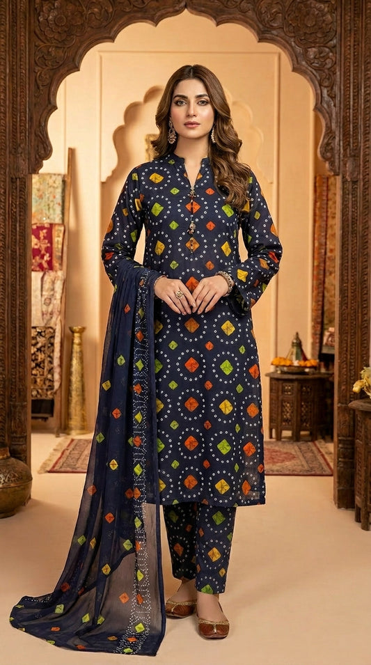 RIWAQ - 3PCS UNSTITCHED PREMIUM LAWN SUIT #RWQ045