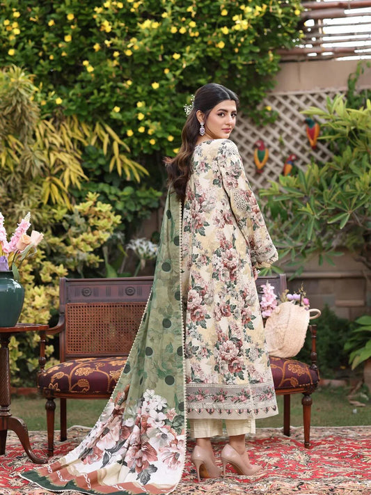 ANEELAS 3PC Printed Lawn Suit with Patch Work – Elegant Summer Collection