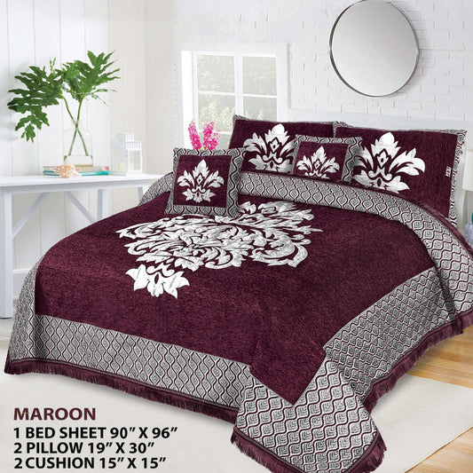JACQUARD VELVET BED SHEET ( MAROON ) - 5 PCS